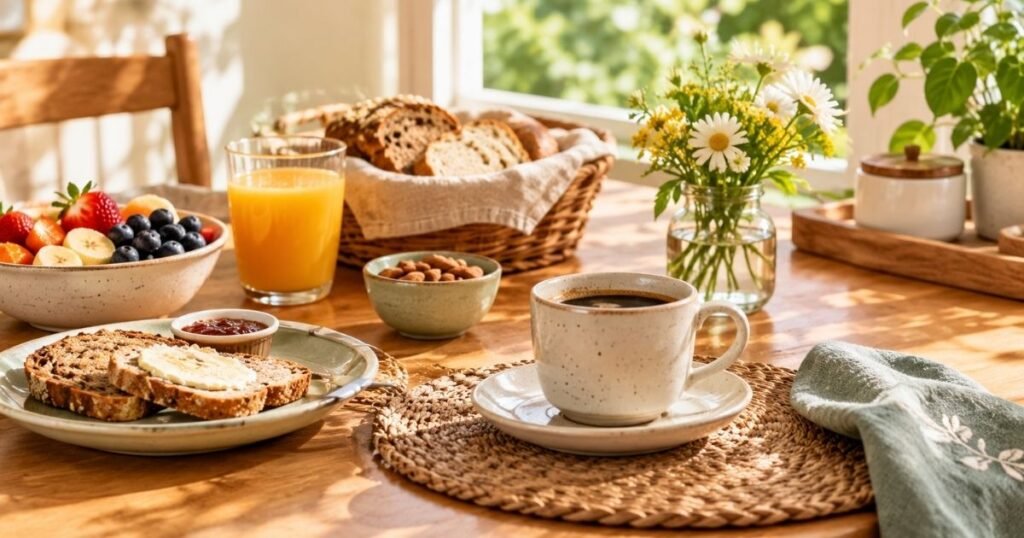 Uma mesa de café da manhã simples e bonita